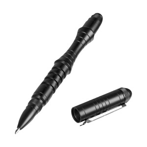 CANETA TÁTICA PRETA – QUEBRA-VIDROS E ESFEROGRÁFICA EM ALUMÍNIO